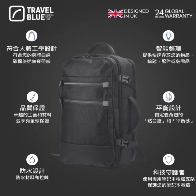 【Travelblue 藍旅】雙11 Travel Blue 藍旅TB3090 JOURNEY-black 旅行款背包-黑(車麗屋)