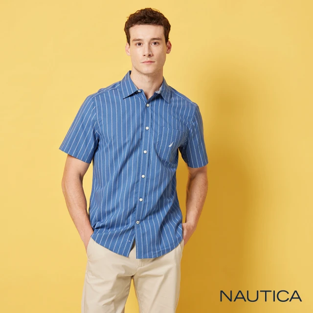 NAUTICA 男裝 點點線條設計短袖襯衫(藍色)