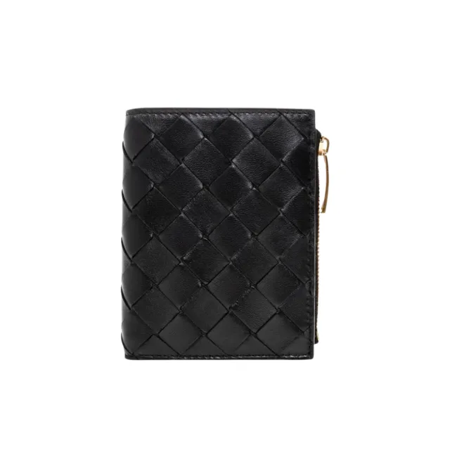 【BOTTEGA VENETA 寶緹嘉】742330 黑 羊皮 編織中格(拉鍊零錢袋短夾)