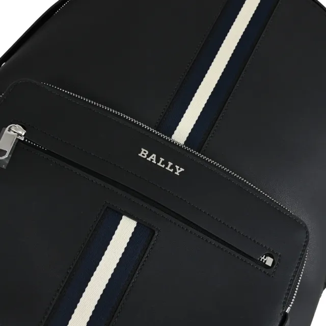 【BALLY】HARYS 經典金屬LOGO雙色條紋商務包旅用包後背包(黑 大款 買就隨機送BV鑰匙圈)