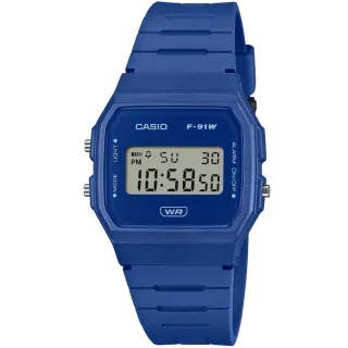 【CASIO 卡西歐】卡西歐鬧鈴電子錶-藍(F-91WB-2A1 台灣公司貨)