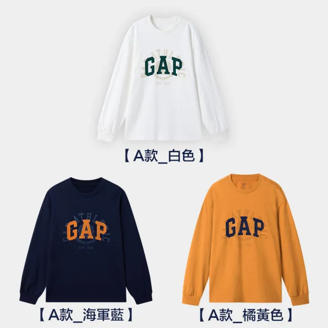 【GAP】女裝 Logo純棉印花圓領長袖T恤 水洗棉系列-米色(622464)