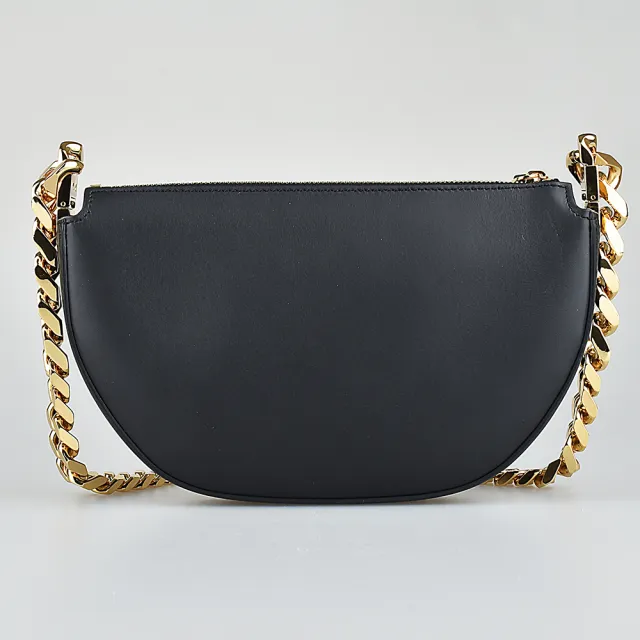 【BURBERRY 巴寶莉】BURBERRY OLYMPIA LOGO拉鍊小牛皮前拉鍊造型肩背半月包(迷你/黑)