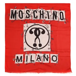 【MOSCHINO】經典LOGO喀什米爾羊毛混絲披肩領巾圍巾(紅)