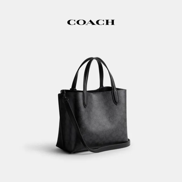 【COACH蔻馳官方直營】WILLOW 24號經典Logo托特手袋-MW/炭黑色/黑色(CQ768)