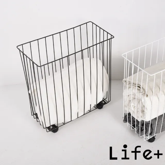 【Life+】日式極簡多功能鐵藝夾縫洗衣收納籃/收納推車/衣物收納架_2色任選(衣服收納籃 收納筐 玩具收納)