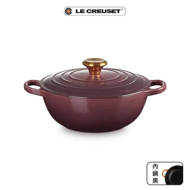 【Le Creuset】典藏琺瑯鑄鐵鍋媽咪鍋 24cm(無花果-金頭-內鍋黑)