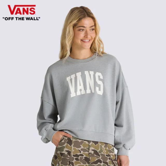 【VANS 官方旗艦】Stadium Loose Crew 女款淺灰色長袖大學T