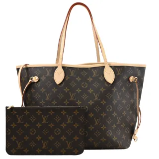 【Louis Vuitton 路易威登】LV M46975 NEVERFULL MM 經典花紋子母束口造型托特包購物包(現貨)