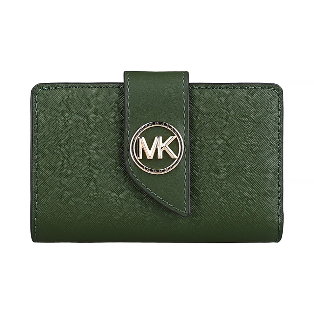 Michael Kors MK MICHAEL KORS Greenwich金字LOGO防刮牛皮6卡釦式中夾(亞馬遜綠)