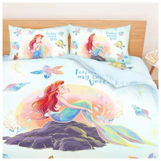 【享夢城堡】雙人加大床包兩用被套四件組－迪士尼公主小美人魚 愛麗兒奇幻海洋-藍綠
