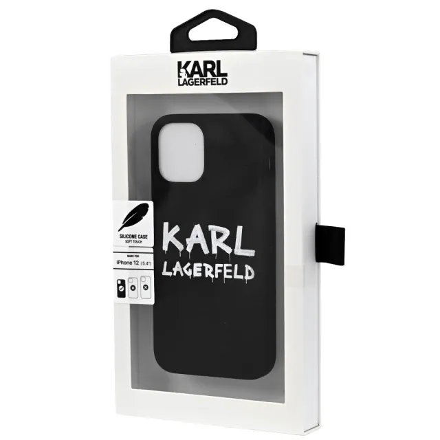 【KARL LAGERFELD 卡爾】老佛爺 Iphone12 個性字母LOGO手機套(黑 5.4吋)