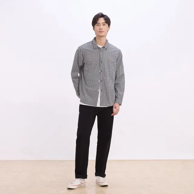 【GAP】男裝 純棉小熊刺繡翻領長袖襯衫-黑色(635917)