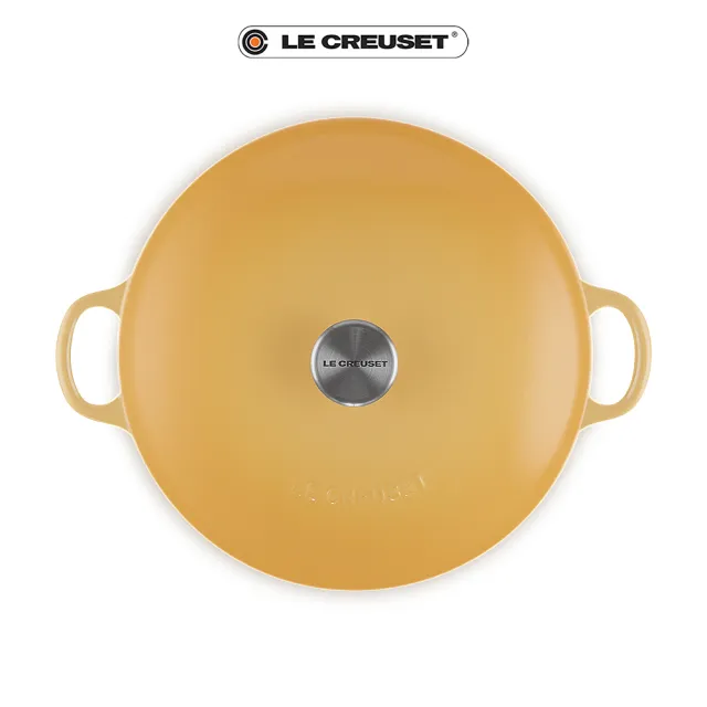 【Le Creuset】琺瑯鑄鐵鍋媽咪鍋26cm(蜂蜜黃-鋼頭-內鍋黑)