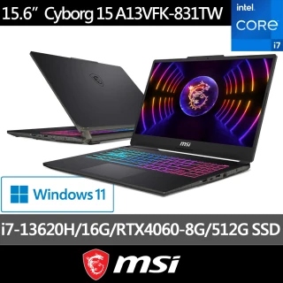 【MSI 微星】15.6吋i7 RTX4060-8G 電競筆電(Cyborg 15/i7-13620H/16G/512G SSD/W11/A13VFK-831TW)