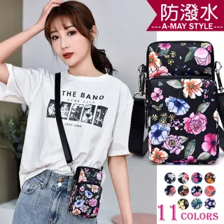 【Amay Style 艾美時尚】女包 斜背包 肩背包 休閒花卉幾何印花防潑水尼龍手機包(11色.現貨+預購)