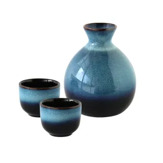 【Just Home】湛藍陶瓷清酒壺杯-1壺2杯組(壺350ml+杯35ml)