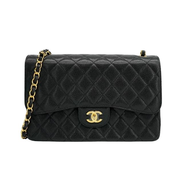 【CHANEL 香奈兒】Jumbo 金雙C Coco 粒紋牛皮斜背包(A58600-黑)
