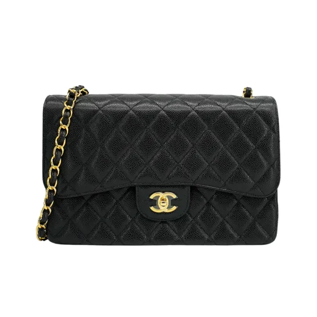 【CHANEL 香奈兒】Jumbo 金雙C Coco 粒紋牛皮斜背包(A58600-黑)
