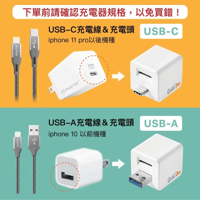 【Maktar】QubiiDuo USB-C 備份豆腐 白色(ios apple/Android 雙系統 手機備份)