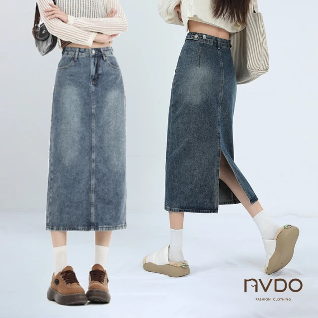 NVDO 現貨 淑女後開岔顯瘦牛仔裙-3色可選(M-XL/顯瘦後開岔/牛仔裙/請以腰圍選購/F023)