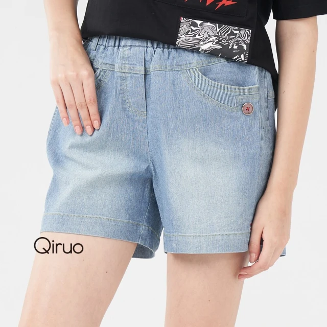 Qiruo 奇若名品 春夏專櫃刷白牛仔短褲3058C 鬆緊帶短褲(M-2XL)