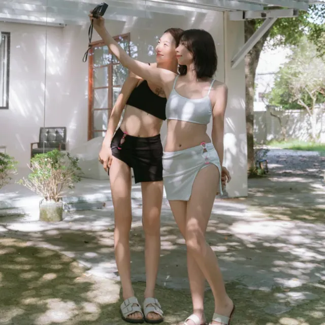 【SeasonsBikini】三件套顯瘦裙式泳衣- 黑/白-71(顯瘦泳衣多件組泳衣)