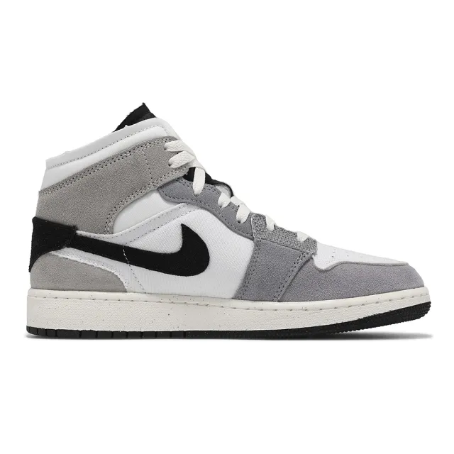 【NIKE 耐吉】休閒鞋 Air Jordan 1 Mid SE Craft GS 大童 女鞋 水泥灰 麂皮 AJ1(FD9091-002)