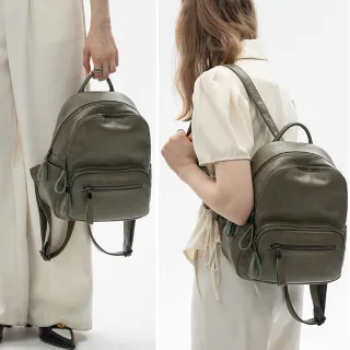 【LEESA】灰色包包\旅行背包\葛雷系\大容量小背包\後背包\小牛皮背包\軟皮包包\真皮包包