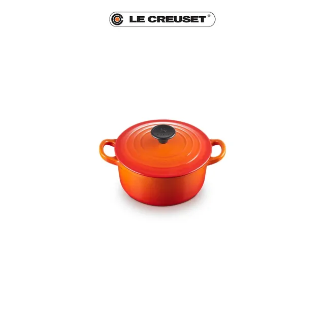 【Le Creuset】琺瑯鑄鐵鍋圓鍋16cm(火焰橘-電木頭-內鍋白)