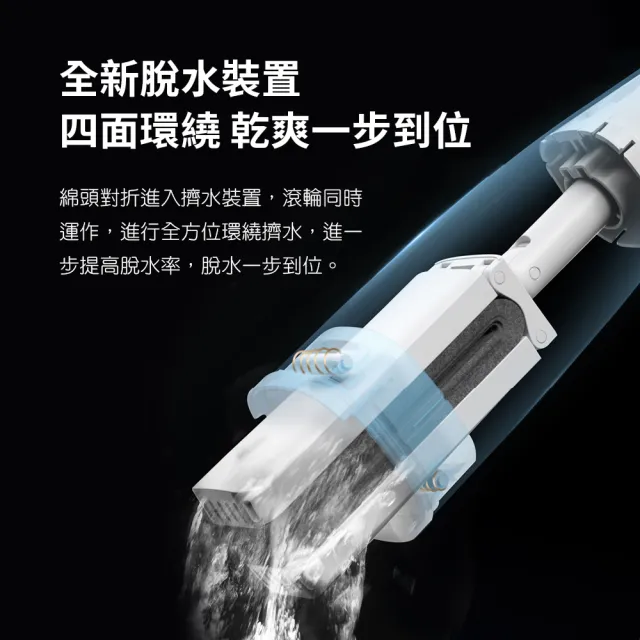 【小米有品】藍小魚四面擠水拖把+替換頭三入組(伸縮拖把 乾濕兩用免手洗 不發硬海綿拖把)