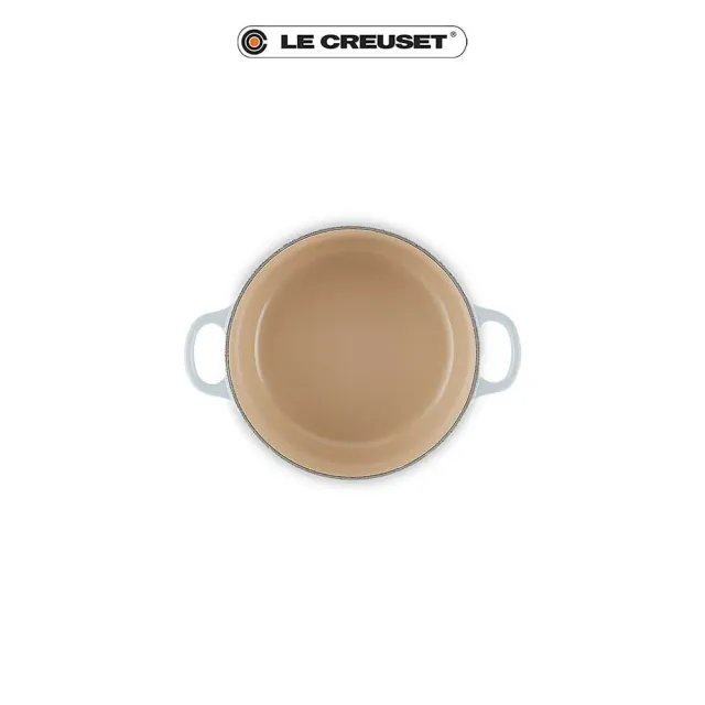 【Le Creuset】琺瑯鑄鐵鍋圓鍋18cm(海岸藍-電木頭-內鍋白)