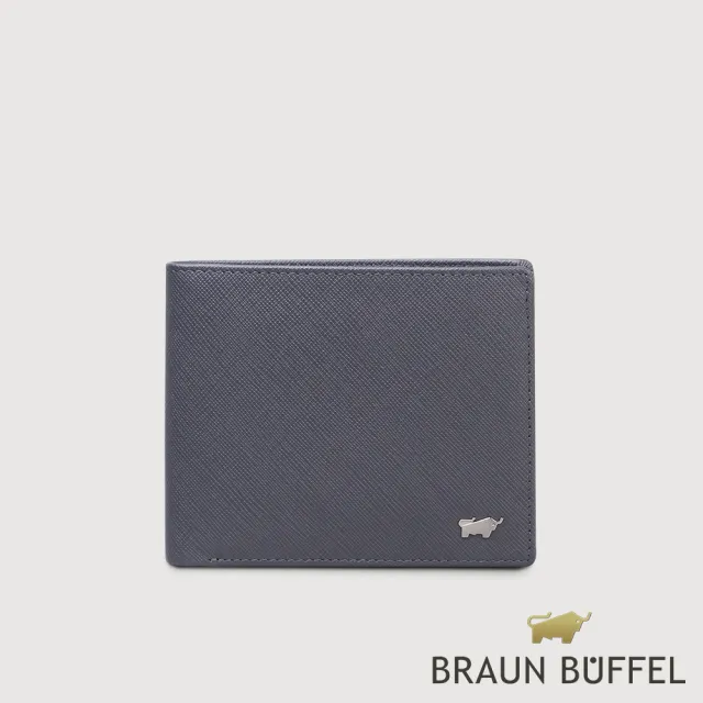 【BRAUN BUFFEL 德國小金牛】台灣總代理 尚恩A 8卡男夾-藍色(BF354-313-NY)