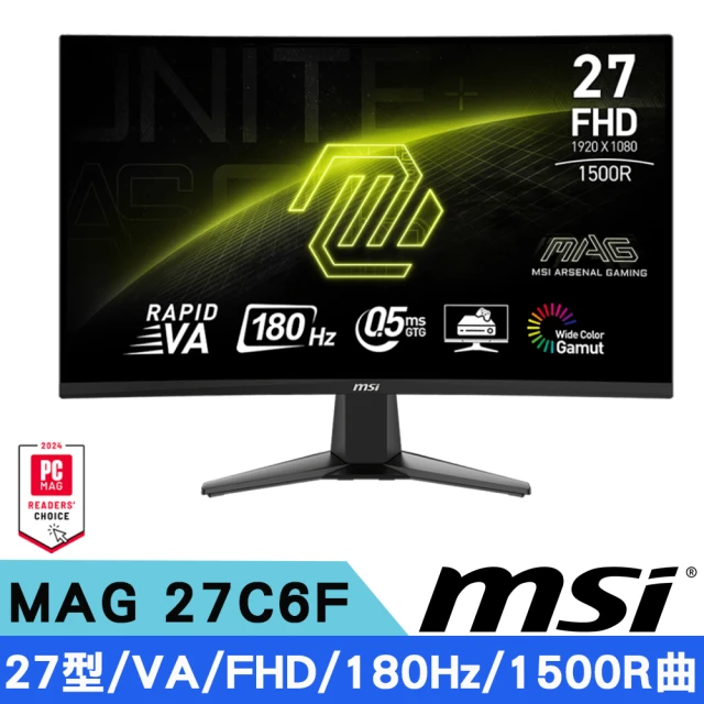 MSI 微星 MAG 27C6F 27型 VA FHD 曲面電競螢幕(1500R/180Hz/DP+HDMI)