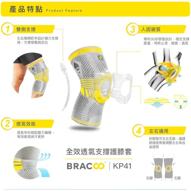 【美國Bracoo奔酷】高效透氣支撐護膝套S/M/L/XL_尺寸任選(KP41)