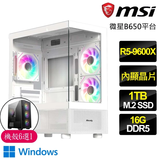 微星平台微星平台 R5六核 WiN11{風流倜儻}海景房電競電腦(R5-9600X/B650/16G D5/1TB)