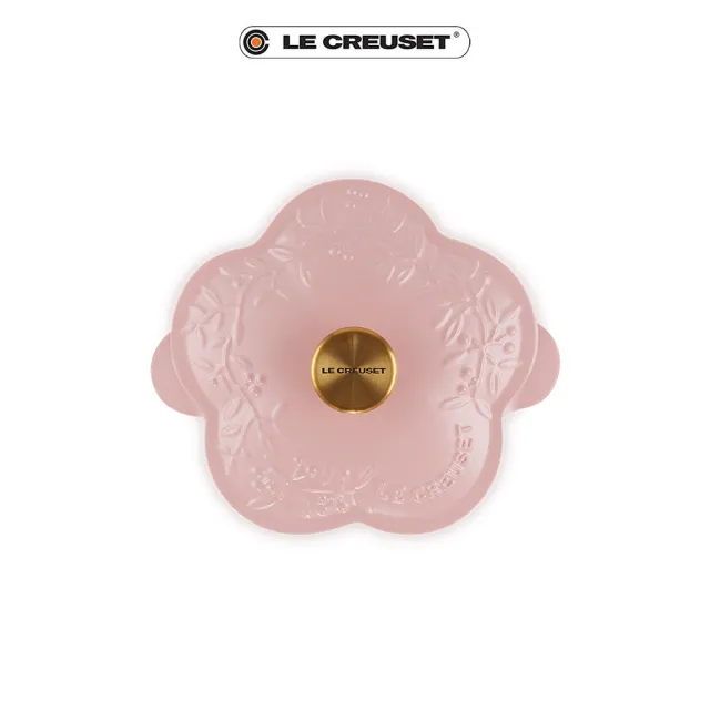 【Le Creuset】凡爾賽花園系列琺瑯鑄鐵鍋山茶花燉飯鍋20cm(甜心粉-金頭-內鍋白)