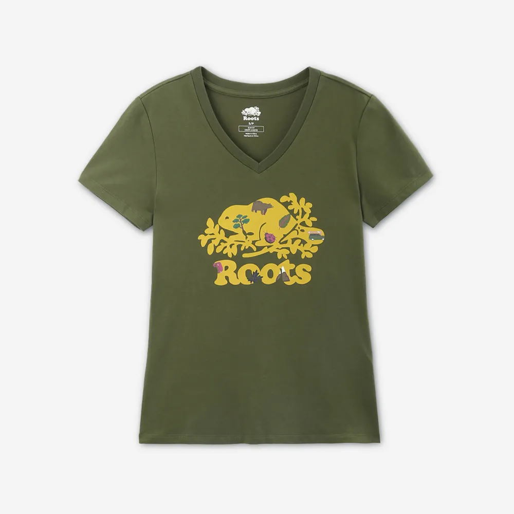 【Roots】Roots女裝- OUTSIDERS BEAVER SLIM V-NECK 短袖T恤(暗綠)