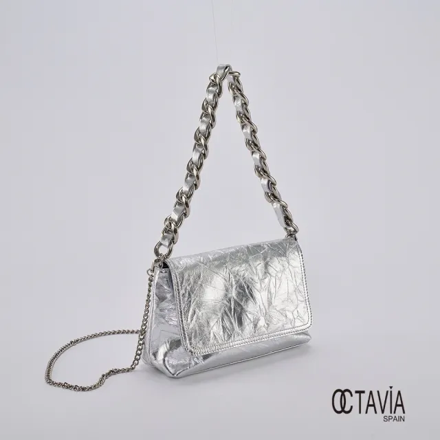 【OCTAVIA 8】雙11 OCTAVIA8 真皮- 大女子II 金屬色粗鍊條翻蓋造型肩背包 - 吸晴銀(OCTAVIA 8 20