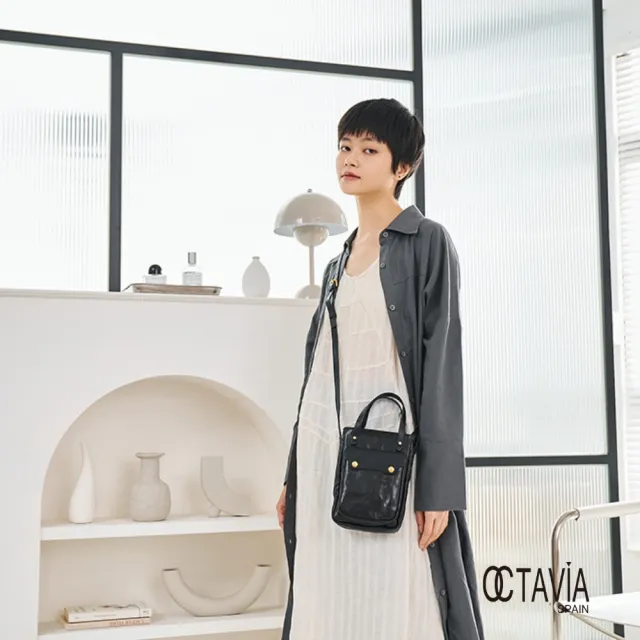 【OCTAVIA 8】雙11 OCTAVIA8 真皮- 精靈 油蠟牛皮手提肩斜三用隨身手機包 - 靈動黑(OCTAVIA 8 20