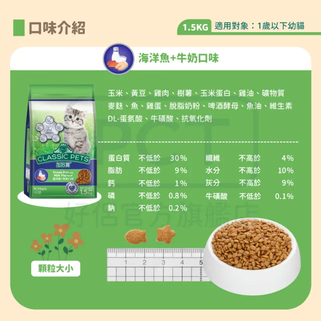 【Classic Pets 加好寶】幼貓貓乾糧-海洋魚+牛奶口味 1.5KG(貓飼料/幼貓)