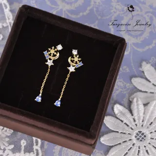 【Turquoise Jewelry】簡約氣質藍色鋯石聖誕雪花星月925銀鍍金耳環(tqsm0004)
