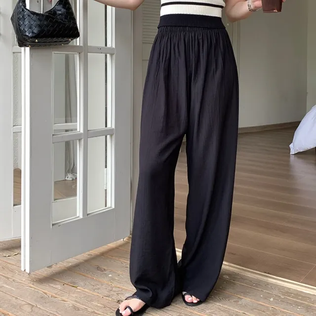 【巴黎精品】現貨+預購 休閒褲寬管長褲(韓版抓皺闊腿高腰女褲子4色a1fr14)