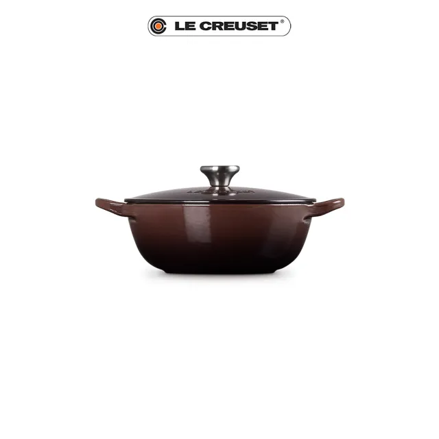 【Le Creuset】琺瑯鑄鐵鍋媽咪鍋18cm(巧克力棕-鋼頭-內鍋白)