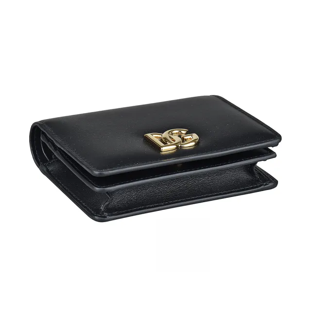 【DOLCE&GABBANA 杜嘉班納】D&G DOLCE & GABBANA經典LOGO釦式4卡牛皮短夾(黑x金)