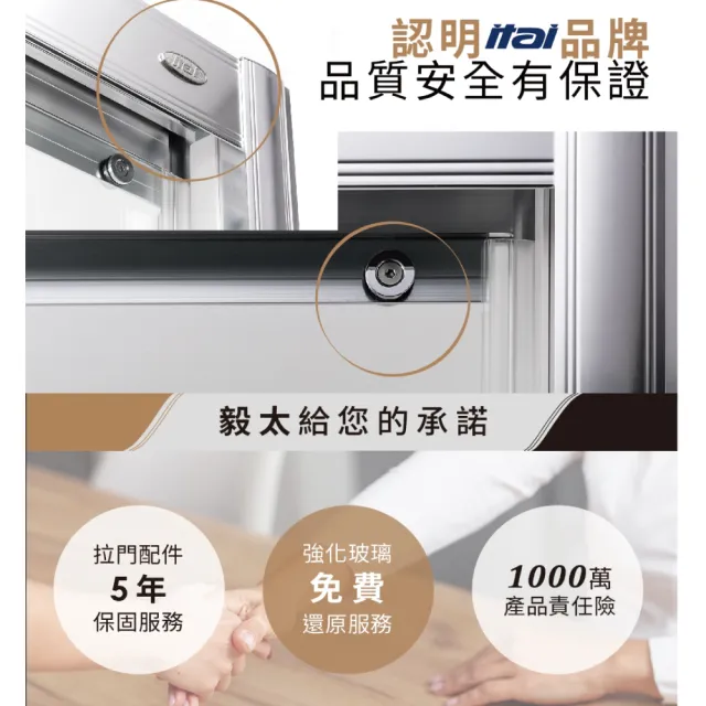 【ITAI 一太】一字三門淋浴門/強化玻璃/雙邊開門(寬121-150x高190cm 含安裝)
