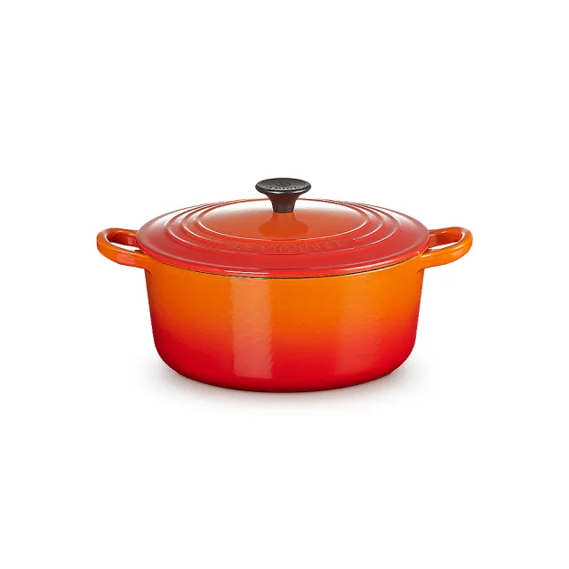 【Le Creuset】琺瑯鑄鐵鍋圓鍋22cm(火焰橘)