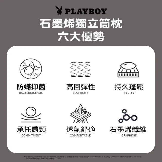 【PLAYBOY】石墨烯遠紅外線能量獨立筒枕2入(正版授權/獨立筒彈簧/Q彈支撐/透氣好眠)