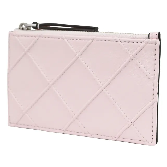 【TORY BURCH】簡約雙T菱格車線信用卡證件名片零錢包(淡粉)