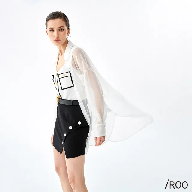 【iROO】翻領透明襯衫